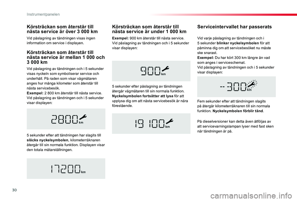 TOYOTA PROACE VERSO 2019 Bruksanvisningar (in Swedish) 30
Proace verso_sv_Chap01_instruments-de-bord_ed01-2019
Körsträckan som återstår till nästa service är mellan 1 000 och 3 000 km
Vid påslagning av tändningen och i 5 sekunder visas nyckeln som TOYOTA PROACE VERSO 2019 Bruksanvisningar (in Swedish) 30
Proace verso_sv_Chap01_instruments-de-bord_ed01-2019
Körsträckan som återstår till nästa service är mellan 1 000 och 3 000 km
Vid påslagning av tändningen och i 5 sekunder visas nyckeln som