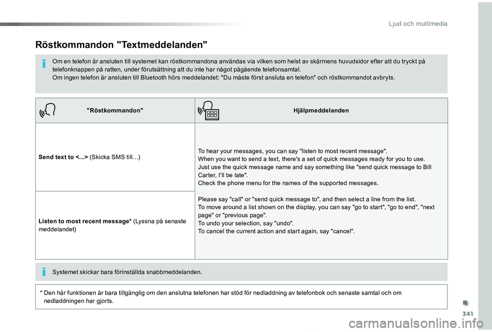 TOYOTA PROACE VERSO 2019 Bruksanvisningar (in Swedish) 341
Proace verso_sv_Chap10b_NAC-1_ed01-2019
"Röstkommandon"Hjälpmeddelanden
Send text to <...> (Skicka SMS till…)To hear your messages, you can say "listen to most recent message". TOYOTA PROACE VERSO 2019 Bruksanvisningar (in Swedish) 341
Proace verso_sv_Chap10b_NAC-1_ed01-2019
"Röstkommandon"Hjälpmeddelanden
Send text to <...> (Skicka SMS till…)To hear your messages, you can say "listen to most recent message".