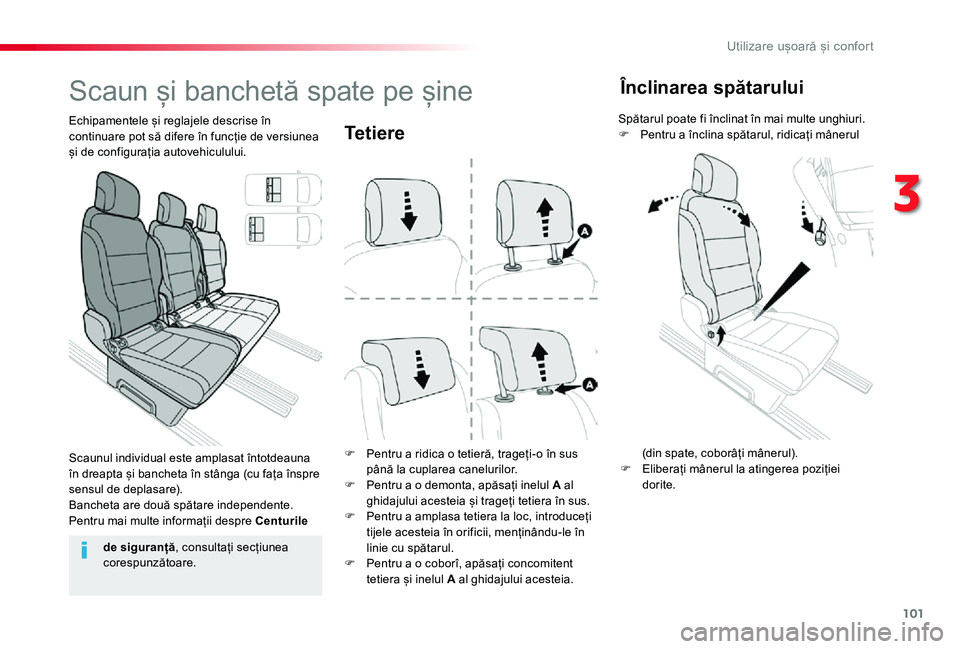 TOYOTA PROACE VERSO 2019 Manual de utilizare (in Romanian) 101
Te t i e r e
F Pentru a ridica o tetieră, trageți-o în sus până la cuplarea canelurilor.F Pentru a o demonta, apăsați inelul A al ghidajului acesteia și trageți tetiera în sus.F Pentru a TOYOTA PROACE VERSO 2019 Manual de utilizare (in Romanian) 101
Te t i e r e
F Pentru a ridica o tetieră, trageți-o în sus până la cuplarea canelurilor.F Pentru a o demonta, apăsați inelul A al ghidajului acesteia și trageți tetiera în sus.F Pentru a