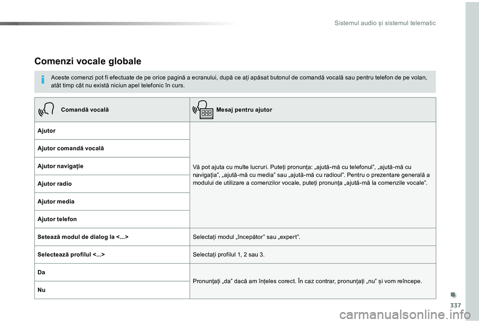 TOYOTA PROACE VERSO 2019 Manual de utilizare (in Romanian) 337
Proace_Verso_RO_Chap10b_NAC-1_ed01-2019
Comenzi vocale globale
Aceste comenzi pot fi efectuate de pe orice pagină a ecranului, după ce ați apăsat butonul de comandă vocală sau pentru telefon TOYOTA PROACE VERSO 2019 Manual de utilizare (in Romanian) 337
Proace_Verso_RO_Chap10b_NAC-1_ed01-2019
Comenzi vocale globale
Aceste comenzi pot fi efectuate de pe orice pagină a ecranului, după ce ați apăsat butonul de comandă vocală sau pentru telefon