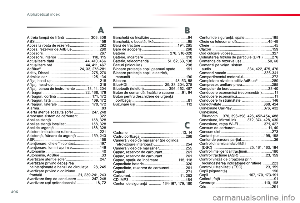 TOYOTA PROACE VERSO 2019 Manual de utilizare (in Romanian) 496
A treia lampă de frână ........................306, 309ABS ...............................................................159Acces la roata de rezer vă .............................292Acces, TOYOTA PROACE VERSO 2019 Manual de utilizare (in Romanian) 496
A treia lampă de frână ........................306, 309ABS ...............................................................159Acces la roata de rezer vă .............................292Acces,