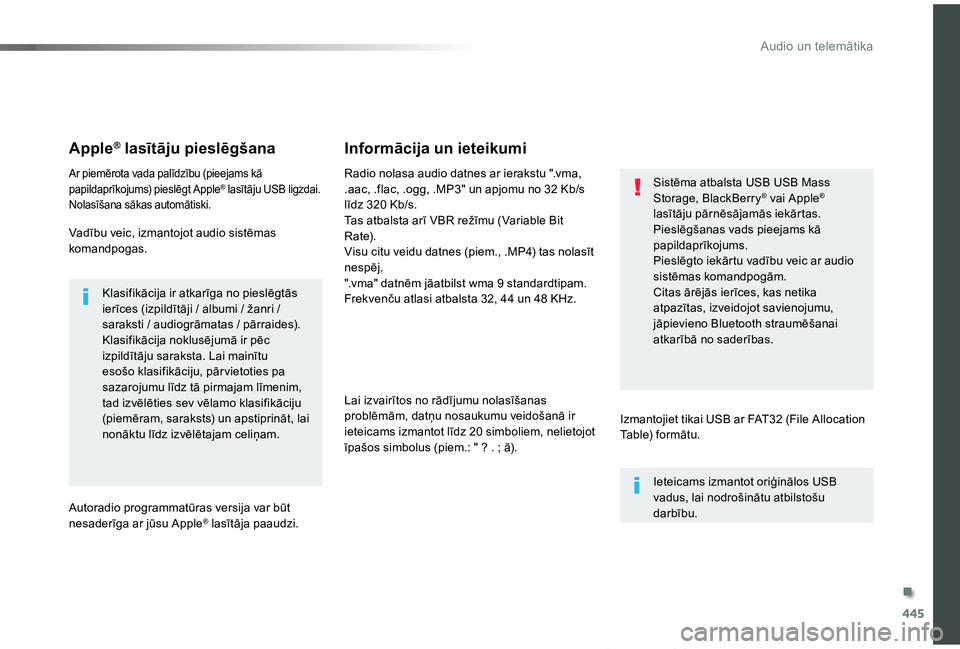 TOYOTA PROACE VERSO 2019  Lietošanas Instrukcija (in Latvian) 445
Proace Verso_lv_Chap10c_RCC-1_ed01-2019
Apple® lasītāju pieslēgšana
Ar piemērota vada palīdzību (pieejams kā papildaprīkojums) pieslēgt Apple® lasītāju USB ligzdai.Nolasīšana sāka