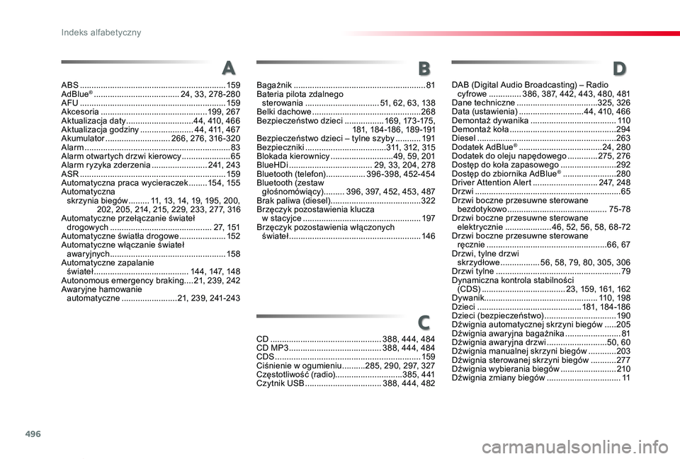 TOYOTA PROACE VERSO 2019 Instrukcja obsługi (in Polish) 496
Proace-Verso_pl_Chap11_index-alpha_ed01-2019
ABS ...............................................................159AdBlue® .....................................24, 33, 278-280AFU ............... TOYOTA PROACE VERSO 2019 Instrukcja obsługi (in Polish) 496
Proace-Verso_pl_Chap11_index-alpha_ed01-2019
ABS ...............................................................159AdBlue® .....................................24, 33, 278-280AFU ...............