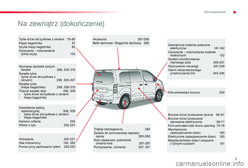 TOYOTA PROACE VERSO 2019 Instrukcja obsługi (in Polish) 5
Proace-Verso_pl_Chap00b_vue-ensemble_ed01-2019
Oświetlenie tablicy rejestracyjnej 306, 309- tylne drzwi skrzydłowe z oknami- klapa bagażnikaKamera cofania 254Widok z tyłu 255 -257
Wymiana żar TOYOTA PROACE VERSO 2019 Instrukcja obsługi (in Polish) 5
Proace-Verso_pl_Chap00b_vue-ensemble_ed01-2019
Oświetlenie tablicy rejestracyjnej 306, 309- tylne drzwi skrzydłowe z oknami- klapa bagażnikaKamera cofania 254Widok z tyłu 255 -257
Wymiana żar