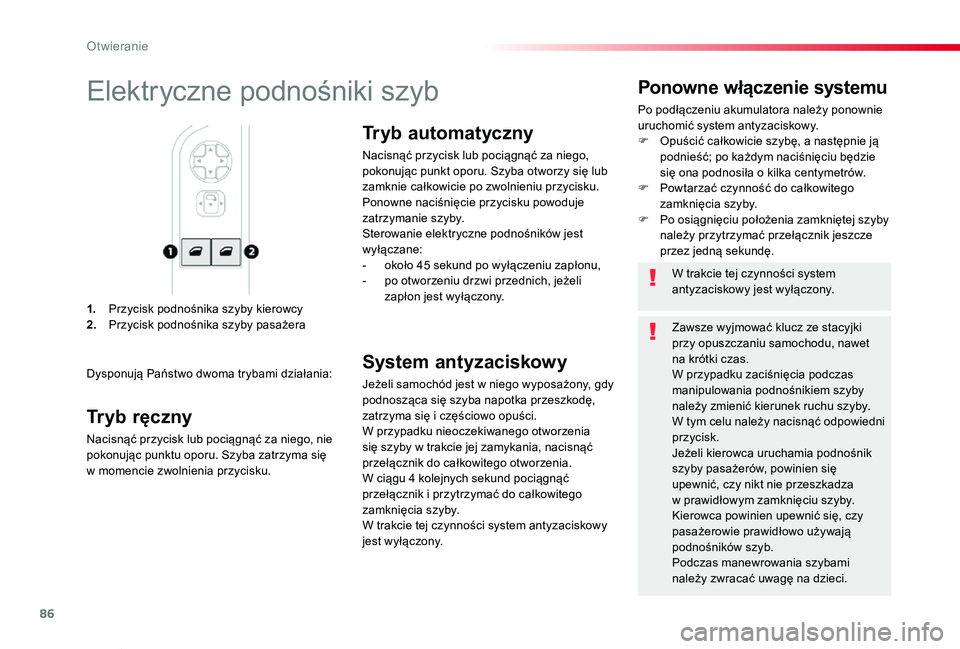TOYOTA PROACE VERSO 2019 Instrukcja obsługi (in Polish) 86
Proace-Verso_pl_Chap02_ouvertures_ed01-2019
1. Przycisk podnośnika szyby kierowcy2. Przycisk podnośnika szyby pasażera
Ponowne włączenie systemu
Po podłączeniu akumulatora należy ponownie u TOYOTA PROACE VERSO 2019 Instrukcja obsługi (in Polish) 86
Proace-Verso_pl_Chap02_ouvertures_ed01-2019
1. Przycisk podnośnika szyby kierowcy2. Przycisk podnośnika szyby pasażera
Ponowne włączenie systemu
Po podłączeniu akumulatora należy ponownie u