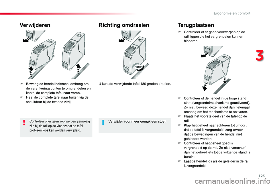 TOYOTA PROACE VERSO 2019 Instructieboekje (in Dutch) 123
ProaceVerso_nl_Chap03_ergonomie-et-confort_ed01-2019
F Beweeg de hendel helemaal omhoog om de verankeringspunten te ontgrendelen en kantel de complete tafel naar voren.F Haal de complete tafel naa TOYOTA PROACE VERSO 2019 Instructieboekje (in Dutch) 123
ProaceVerso_nl_Chap03_ergonomie-et-confort_ed01-2019
F Beweeg de hendel helemaal omhoog om de verankeringspunten te ontgrendelen en kantel de complete tafel naar voren.F Haal de complete tafel naa