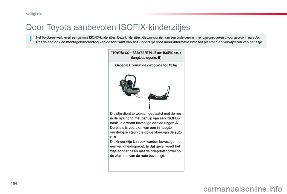 TOYOTA PROACE VERSO 2019 Instructieboekje (in Dutch) 184
ProaceVerso_nl_Chap05_securite_ed01-2019
Door Toyota aanbevolen ISOFIX-kinderzitjes
Het Toyota-netwerk levert een gamma ISOFIX-kinderzitjes. Deze kinderzitjes, die zijn voorzien van een onderdeeln TOYOTA PROACE VERSO 2019 Instructieboekje (in Dutch) 184
ProaceVerso_nl_Chap05_securite_ed01-2019
Door Toyota aanbevolen ISOFIX-kinderzitjes
Het Toyota-netwerk levert een gamma ISOFIX-kinderzitjes. Deze kinderzitjes, die zijn voorzien van een onderdeeln