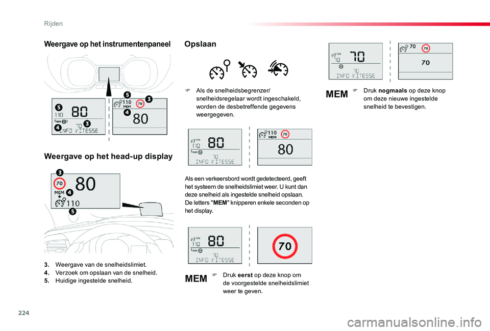 TOYOTA PROACE VERSO 2019  Instructieboekje (in Dutch) 224
MEM
MEM
ProaceVerso_nl_Chap06_conduite_ed01-2019
3. Weergave van de snelheidslimiet.4. Verzoek om opslaan van de snelheid.5.  Huidige ingestelde snelheid.
Weergave op het instrumentenpaneel
Weerga