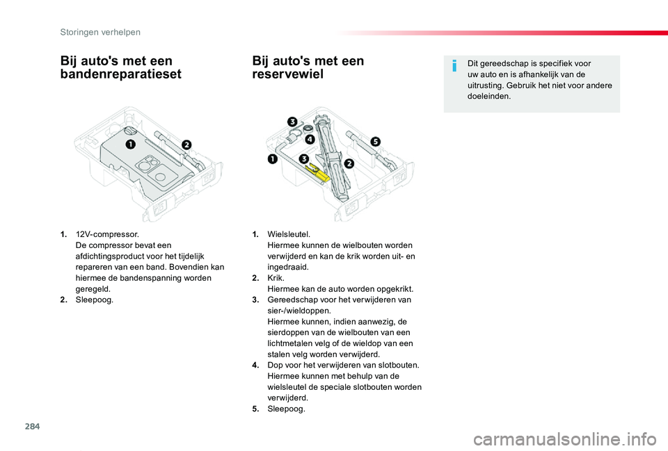 TOYOTA PROACE VERSO 2019 Instructieboekje (in Dutch) 284
ProaceVerso_nl_Chap08_En-cas-de-panne_ed01-2019
Bij auto's met een
bandenreparatieset
1. 12V-compressor. De compressor bevat een afdichtingsproduct voor het tijdelijk repareren van een band. TOYOTA PROACE VERSO 2019 Instructieboekje (in Dutch) 284
ProaceVerso_nl_Chap08_En-cas-de-panne_ed01-2019
Bij auto's met een
bandenreparatieset
1. 12V-compressor. De compressor bevat een afdichtingsproduct voor het tijdelijk repareren van een band.
