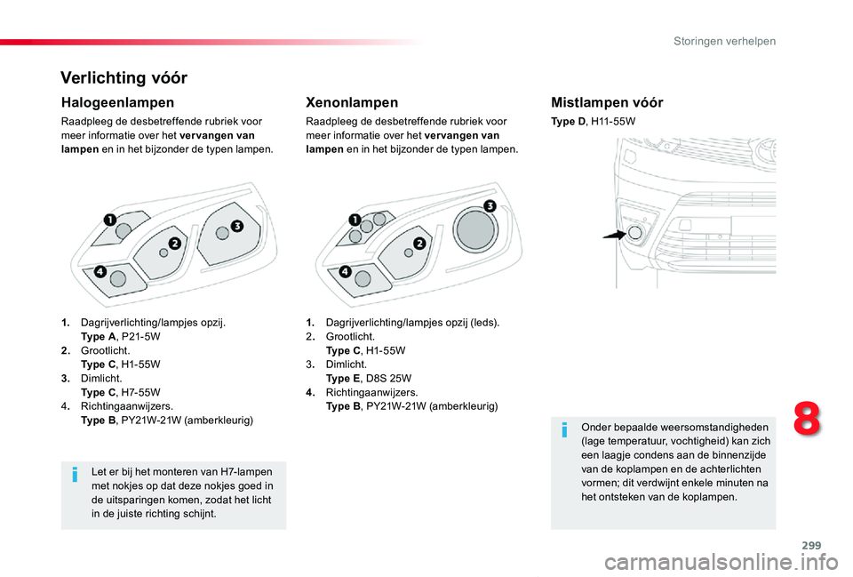 TOYOTA PROACE VERSO 2019 Instructieboekje (in Dutch) 299
ProaceVerso_nl_Chap08_En-cas-de-panne_ed01-2019
Verlichting vóór
Xenonlampen
Raadpleeg de desbetreffende rubriek voor meer informatie over het vervangen van lampen en in het bijzonder de typen l TOYOTA PROACE VERSO 2019 Instructieboekje (in Dutch) 299
ProaceVerso_nl_Chap08_En-cas-de-panne_ed01-2019
Verlichting vóór
Xenonlampen
Raadpleeg de desbetreffende rubriek voor meer informatie over het vervangen van lampen en in het bijzonder de typen l