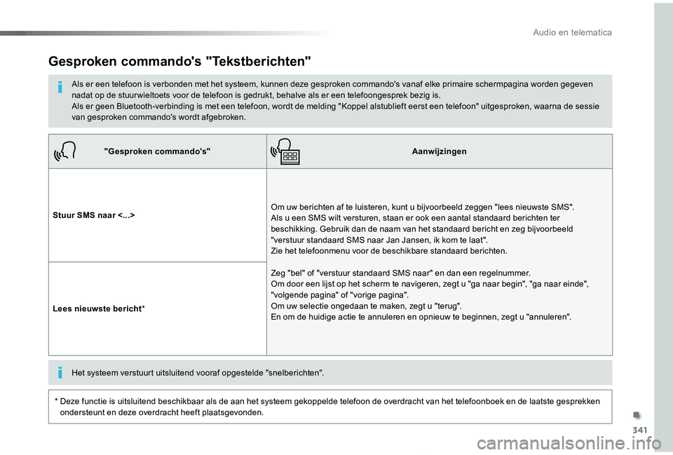 TOYOTA PROACE VERSO 2019 Instructieboekje (in Dutch) 341
ProaceVerso_nl_Chap10b_NAC-1_ed01-2019
"Gesproken commando's"Aanwijzingen
Stuur SMS naar <...>Om uw berichten af te luisteren, kunt u bijvoorbeeld zeggen "lees nieuwste SMS". A TOYOTA PROACE VERSO 2019 Instructieboekje (in Dutch) 341
ProaceVerso_nl_Chap10b_NAC-1_ed01-2019
"Gesproken commando's"Aanwijzingen
Stuur SMS naar <...>Om uw berichten af te luisteren, kunt u bijvoorbeeld zeggen "lees nieuwste SMS". A