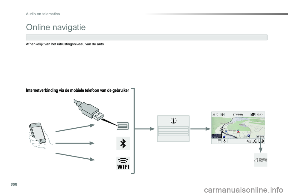 TOYOTA PROACE VERSO 2019  Instructieboekje (in Dutch) 358
12:13
23 °C
ProaceVerso_nl_Chap10b_NAC-1_ed01-2019
Online navigatie
Internetverbinding via de mobiele telefoon van de gebruiker
Afhankelijk van het uitrustingsniveau van de auto 
Audio en telemat