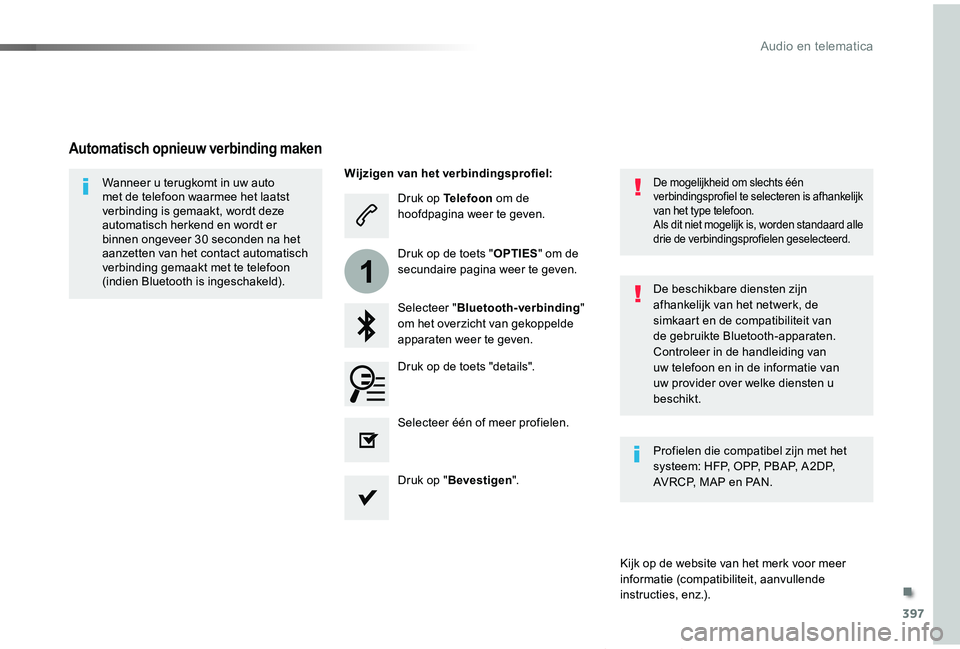 TOYOTA PROACE VERSO 2019  Instructieboekje (in Dutch) 397
1
ProaceVerso_nl_Chap10b_NAC-1_ed01-2019
Druk op Telefoon om de hoofdpagina weer te geven.
Selecteer "Bluetooth-verbinding" om het overzicht van gekoppelde apparaten weer te geven.
Wanneer