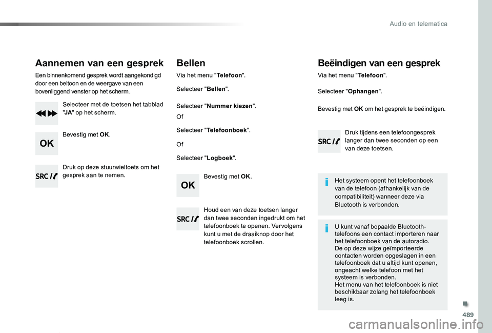TOYOTA PROACE VERSO 2019 Instructieboekje (in Dutch) 489
ProaceVerso_nl_Chap10d_RD6_ed01-2019
Aannemen van een gesprek
Een binnenkomend gesprek wordt aangekondigd door een beltoon en de weergave van een bovenliggend venster op het scherm.
Selecteer met TOYOTA PROACE VERSO 2019 Instructieboekje (in Dutch) 489
ProaceVerso_nl_Chap10d_RD6_ed01-2019
Aannemen van een gesprek
Een binnenkomend gesprek wordt aangekondigd door een beltoon en de weergave van een bovenliggend venster op het scherm.
Selecteer met