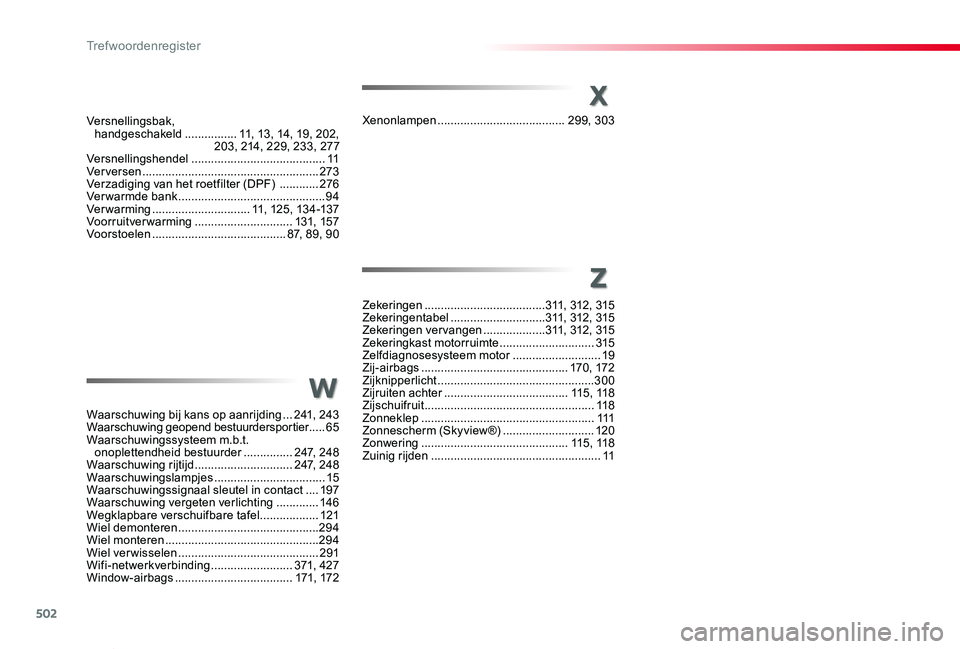 TOYOTA PROACE VERSO 2019 Instructieboekje (in Dutch) 502
ProaceVerso_nl_Chap11_index-alpha_ed01-2019
u
Xenonlampen .......................................299, 303
Zekeringen .....................................311, 312, 315Zekeringentabel ............. TOYOTA PROACE VERSO 2019 Instructieboekje (in Dutch) 502
ProaceVerso_nl_Chap11_index-alpha_ed01-2019
u
Xenonlampen .......................................299, 303
Zekeringen .....................................311, 312, 315Zekeringentabel .............