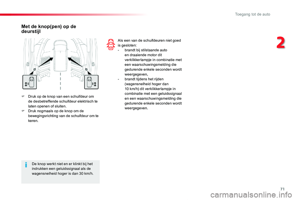 TOYOTA PROACE VERSO 2019 Instructieboekje (in Dutch) 71
ProaceVerso_nl_Chap02_ouvertures_ed01-2019
F Druk op de knop van een schuifdeur om de desbetreffende schuifdeur elektrisch te laten openen of sluiten.F Druk nogmaals op de knop om de bewegingsricht TOYOTA PROACE VERSO 2019 Instructieboekje (in Dutch) 71
ProaceVerso_nl_Chap02_ouvertures_ed01-2019
F Druk op de knop van een schuifdeur om de desbetreffende schuifdeur elektrisch te laten openen of sluiten.F Druk nogmaals op de knop om de bewegingsricht