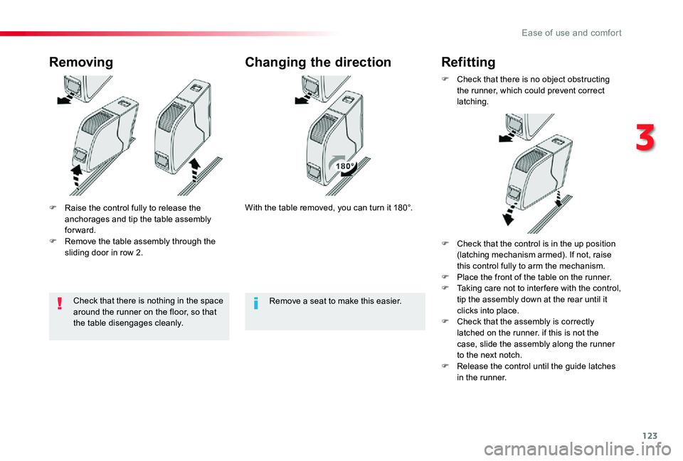 TOYOTA PROACE VERSO 2020 Owners Manual 123
F Raise the control fully to release the anchorages and tip the table assembly forward.F Remove the table assembly through the sliding door in row 2.
RemovingChanging the direction
With the table TOYOTA PROACE VERSO 2020 Owners Manual 123
F Raise the control fully to release the anchorages and tip the table assembly forward.F Remove the table assembly through the sliding door in row 2.
RemovingChanging the direction
With the table