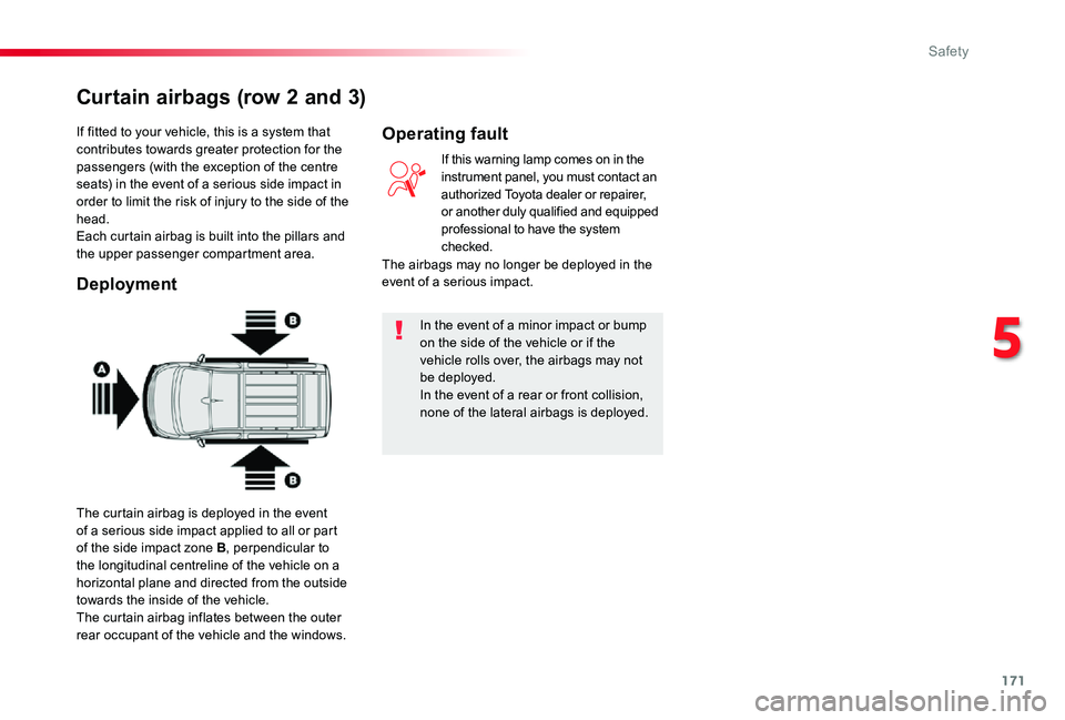 TOYOTA PROACE VERSO 2020 Owners Manual 171
If fitted to your vehicle, this is a system that contributes towards greater protection for the passengers (with the exception of the centre seats) in the event of a serious side impact in order t TOYOTA PROACE VERSO 2020 Owners Manual 171
If fitted to your vehicle, this is a system that contributes towards greater protection for the passengers (with the exception of the centre seats) in the event of a serious side impact in order t