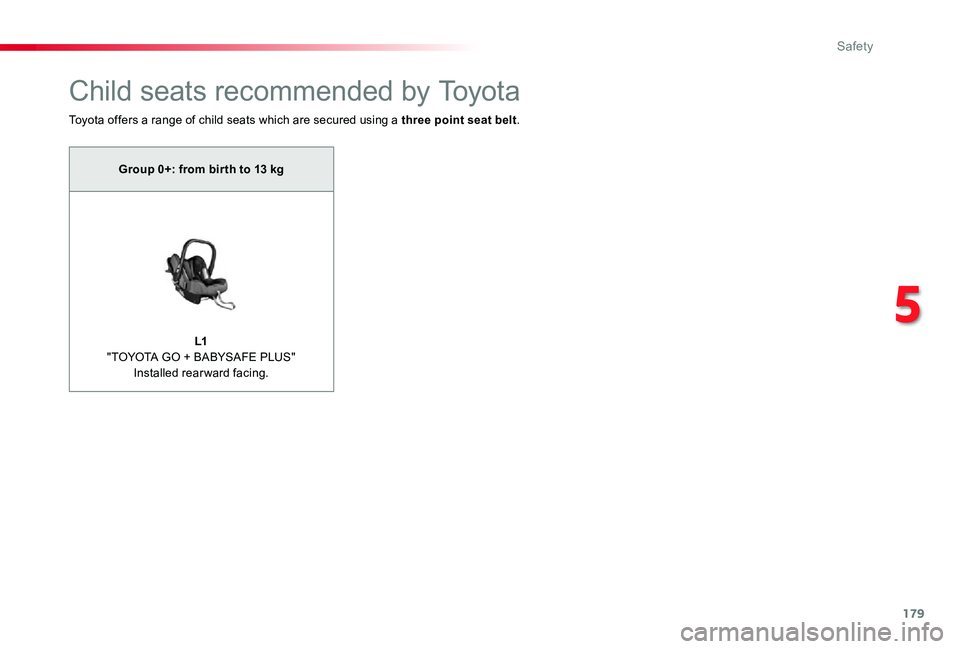 TOYOTA PROACE VERSO 2020 Owners Manual 179
Child seats recommended by Toyota
Toyota offers a range of child seats which are secured using a three point seat belt.
Group 0+: from bir th to 13 kg
L1 "TOYOTA GO + BABYSAFE PLUS"Install TOYOTA PROACE VERSO 2020 Owners Manual 179
Child seats recommended by Toyota
Toyota offers a range of child seats which are secured using a three point seat belt.
Group 0+: from bir th to 13 kg
L1 "TOYOTA GO + BABYSAFE PLUS"Install