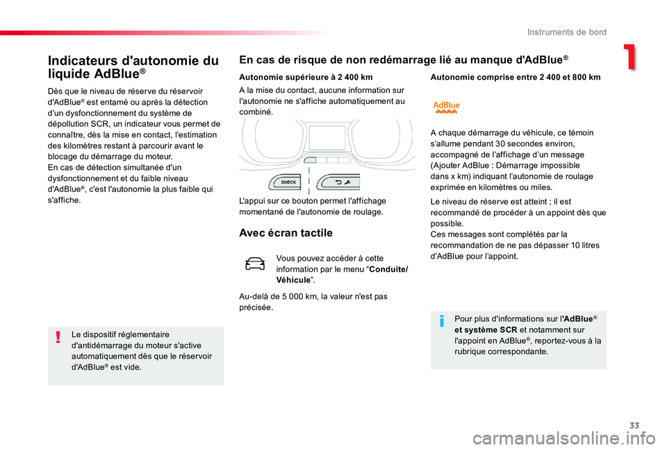 TOYOTA PROACE VERSO 2020 Notices Demploi (in French) 33
Indicateurs d'autonomie du
liquide AdBlue®
Dès que le niveau de réser ve du réser voir d'AdBlue® est entamé ou après la détection d’un dysfonctionnement du système de dépolluti TOYOTA PROACE VERSO 2020 Notices Demploi (in French) 33
Indicateurs d'autonomie du
liquide AdBlue®
Dès que le niveau de réser ve du réser voir d'AdBlue® est entamé ou après la détection d’un dysfonctionnement du système de dépolluti