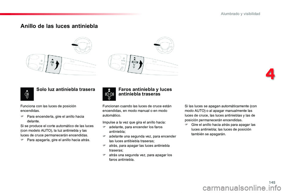 TOYOTA PROACE VERSO 2020 Manuale de Empleo (in Spanish) 145
ProaceVerso_es_Chap04_eclairage-et-visibilite_ed2019_V02
Anillo de las luces antiniebla
Faros antiniebla y luces antiniebla traserasSolo luz antiniebla trasera
F Para encenderla, gire el anillo ha TOYOTA PROACE VERSO 2020 Manuale de Empleo (in Spanish) 145
ProaceVerso_es_Chap04_eclairage-et-visibilite_ed2019_V02
Anillo de las luces antiniebla
Faros antiniebla y luces antiniebla traserasSolo luz antiniebla trasera
F Para encenderla, gire el anillo ha