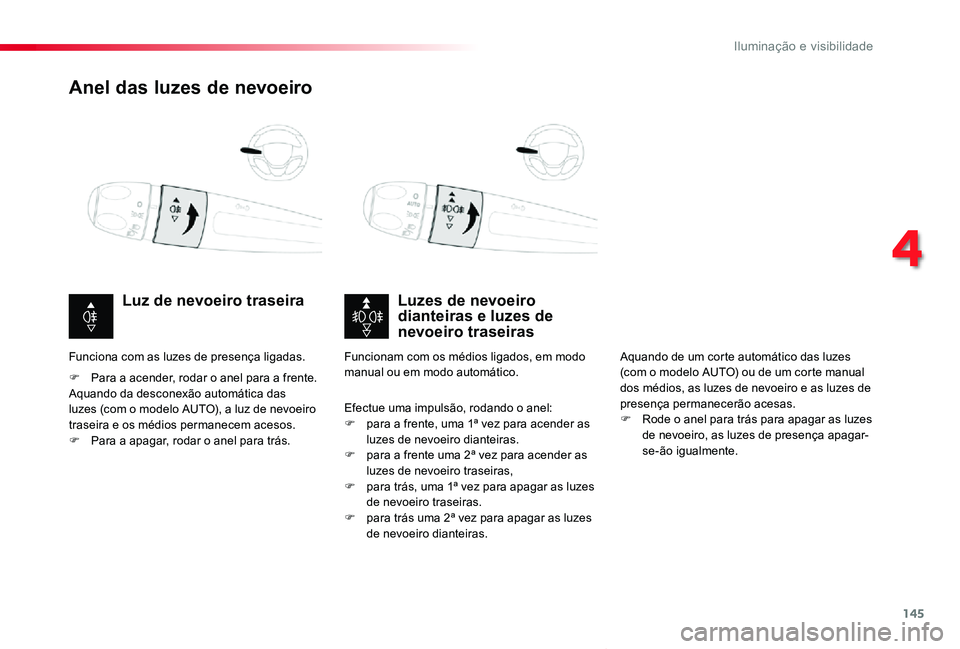 TOYOTA PROACE VERSO 2020 Manual de utilização (in Portuguese) 145
ProaceVerso_pt_Chap04_eclairage-et-visibilite_ed2019_V02
Anel das luzes de nevoeiro
Luzes de nevoeiro dianteiras e luzes de nevoeiro traseiras
Luz de nevoeiro traseira
F Para a acender, rodar o an TOYOTA PROACE VERSO 2020 Manual de utilização (in Portuguese) 145
ProaceVerso_pt_Chap04_eclairage-et-visibilite_ed2019_V02
Anel das luzes de nevoeiro
Luzes de nevoeiro dianteiras e luzes de nevoeiro traseiras
Luz de nevoeiro traseira
F Para a acender, rodar o an