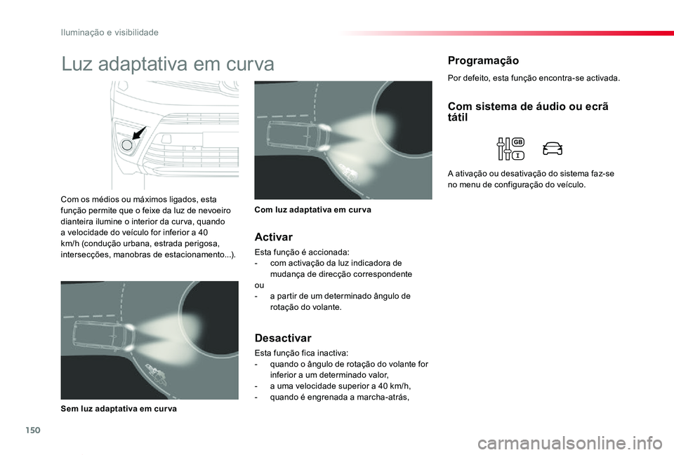 TOYOTA PROACE VERSO 2020 Manual de utilização (in Portuguese) 150
ProaceVerso_pt_Chap04_eclairage-et-visibilite_ed2019_V02
Por defeito, esta função encontra-se activada.
ProgramaçãoLuz adaptativa em curva
Com os médios ou máximos ligados, esta função per TOYOTA PROACE VERSO 2020 Manual de utilização (in Portuguese) 150
ProaceVerso_pt_Chap04_eclairage-et-visibilite_ed2019_V02
Por defeito, esta função encontra-se activada.
ProgramaçãoLuz adaptativa em curva
Com os médios ou máximos ligados, esta função per