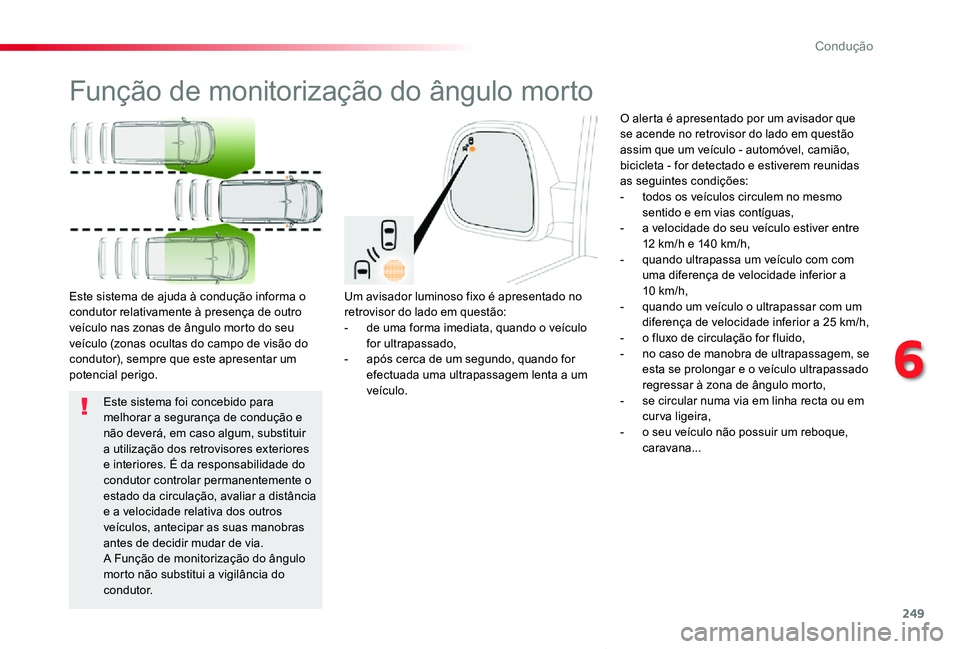 TOYOTA PROACE VERSO 2020 Manual de utilização (in Portuguese) 249
ProaceVerso_pt_Chap06_conduite_ed2019_V02
Função de monitorização do ângulo morto
Um avisador luminoso fixo é apresentado no retrovisor do lado em questão:- de uma forma imediata, quando o TOYOTA PROACE VERSO 2020 Manual de utilização (in Portuguese) 249
ProaceVerso_pt_Chap06_conduite_ed2019_V02
Função de monitorização do ângulo morto
Um avisador luminoso fixo é apresentado no retrovisor do lado em questão:- de uma forma imediata, quando o