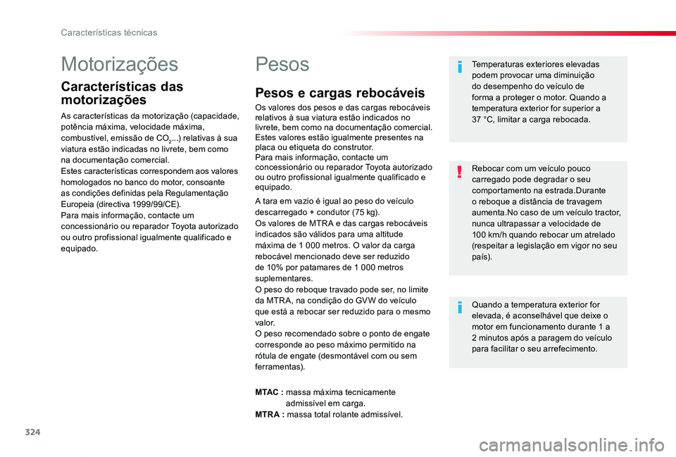 TOYOTA PROACE VERSO 2020 Manual de utilização (in Portuguese) 324
ProaceVerso_pt_Chap09_caracteristiques-techniques_ed2019_V02
Motorizações
Características das
motorizações
As características da motorização (capacidade, potência máxima, velocidade má TOYOTA PROACE VERSO 2020 Manual de utilização (in Portuguese) 324
ProaceVerso_pt_Chap09_caracteristiques-techniques_ed2019_V02
Motorizações
Características das
motorizações
As características da motorização (capacidade, potência máxima, velocidade má