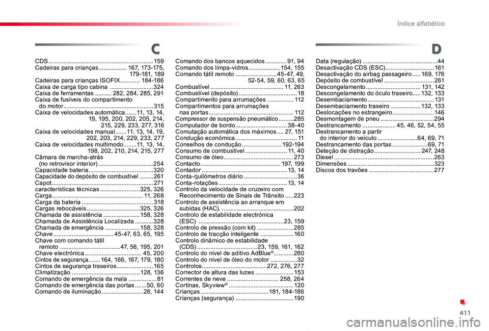 TOYOTA PROACE VERSO 2020 Manual de utilização (in Portuguese) 411
ProaceVerso_pt_Chap11_index-alpha_ed2019_V02
CD
CDS ...............................................................159Cadeiras para crianças .................167, 173-175, 179-181, 189Cadeiras p TOYOTA PROACE VERSO 2020 Manual de utilização (in Portuguese) 411
ProaceVerso_pt_Chap11_index-alpha_ed2019_V02
CD
CDS ...............................................................159Cadeiras para crianças .................167, 173-175, 179-181, 189Cadeiras p