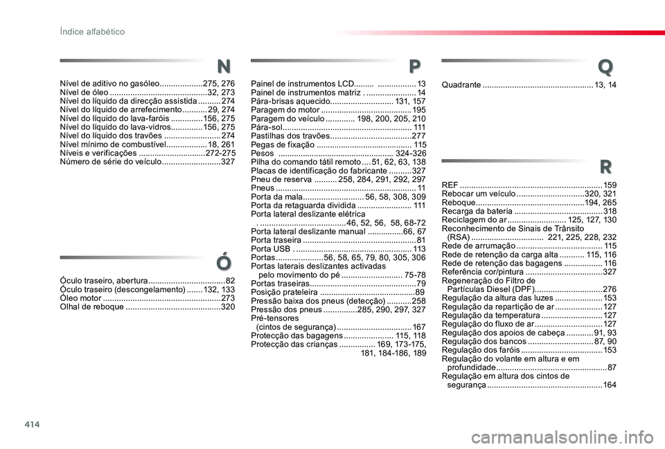 TOYOTA PROACE VERSO 2020 Manual de utilização (in Portuguese) 414
ProaceVerso_pt_Chap11_index-alpha_ed2019_V02
Quadrante .................................................13, 14
REF ...............................................................159Rebocar um veí TOYOTA PROACE VERSO 2020 Manual de utilização (in Portuguese) 414
ProaceVerso_pt_Chap11_index-alpha_ed2019_V02
Quadrante .................................................13, 14
REF ...............................................................159Rebocar um veí