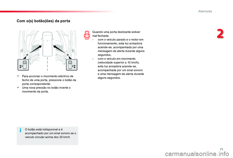 TOYOTA PROACE VERSO 2020 Manual de utilização (in Portuguese) 71
ProaceVerso_pt_Chap02_ouvertures_ed2019_V02
F Para accionar o movimento eléctrico de fecho de uma porta, pressione o botão da porta correspondente.F Uma nova pressão no botão inverte o moviment TOYOTA PROACE VERSO 2020 Manual de utilização (in Portuguese) 71
ProaceVerso_pt_Chap02_ouvertures_ed2019_V02
F Para accionar o movimento eléctrico de fecho de uma porta, pressione o botão da porta correspondente.F Uma nova pressão no botão inverte o moviment