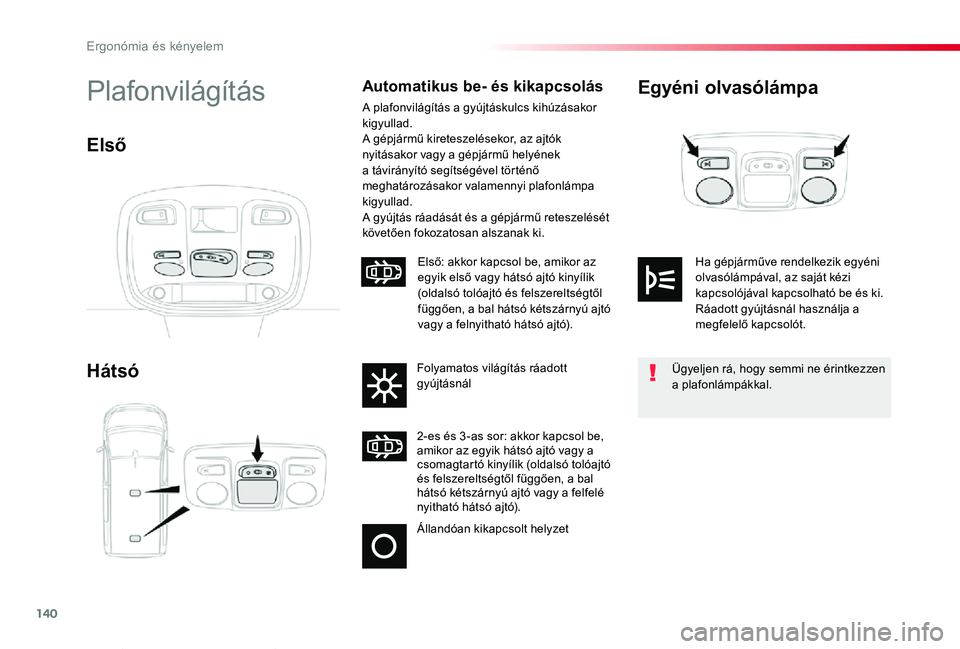 TOYOTA PROACE VERSO 2020 Kezelési útmutató (in Hungarian) 140
Proace verso_hu_Chap03_ergonomie-et-confort_ed01-2019
Egyéni olvasólámpa
Hátsó
PlafonvilágításAutomatikus be- és kikapcsolás
A plafonvilágítás a gyújtáskulcs kihúzásakor kigyullad TOYOTA PROACE VERSO 2020 Kezelési útmutató (in Hungarian) 140
Proace verso_hu_Chap03_ergonomie-et-confort_ed01-2019
Egyéni olvasólámpa
Hátsó
PlafonvilágításAutomatikus be- és kikapcsolás
A plafonvilágítás a gyújtáskulcs kihúzásakor kigyullad
