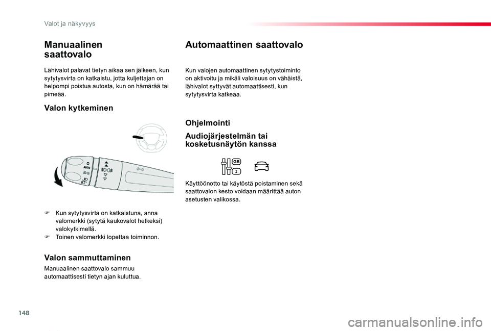 TOYOTA PROACE VERSO 2020 Omistajan Käsikirja (in Finnish) 148
ProaceVerso_fi_Chap04_eclairage-et-visibilite_ed01-2019
Lähivalot palavat tietyn aikaa sen jälkeen, kun sytytysvirta on katkaistu, jotta kuljettajan on helpompi poistua autosta, kun on hämärä TOYOTA PROACE VERSO 2020 Omistajan Käsikirja (in Finnish) 148
ProaceVerso_fi_Chap04_eclairage-et-visibilite_ed01-2019
Lähivalot palavat tietyn aikaa sen jälkeen, kun sytytysvirta on katkaistu, jotta kuljettajan on helpompi poistua autosta, kun on hämärä