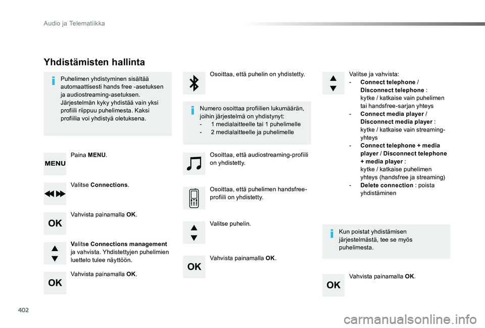 TOYOTA PROACE VERSO 2020 Omistajan Käsikirja (in Finnish) 402
ProaceVerso_fi_Chap10d_RD6_ed01-2019
Vahvista painamalla OK.
Vahvista painamalla OK.
Vahvista painamalla OK.
Vahvista painamalla OK.
Puhelimen yhdistyminen sisältää automaattisesti hands free - TOYOTA PROACE VERSO 2020 Omistajan Käsikirja (in Finnish) 402
ProaceVerso_fi_Chap10d_RD6_ed01-2019
Vahvista painamalla OK.
Vahvista painamalla OK.
Vahvista painamalla OK.
Vahvista painamalla OK.
Puhelimen yhdistyminen sisältää automaattisesti hands free -
