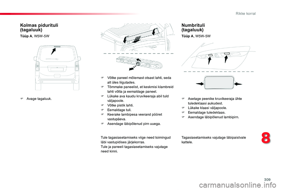 TOYOTA PROACE VERSO 2020 Kasutusjuhend (in Estonian) 309
Proace verso_et_Chap08_En-cas-de-panne_ed2019_V02
Tagasiasetamiseks vajutage läbipaistvale kattele.
F Võtke paneel mõlemast otsast lahti, seda alt üles liigutades.F Tõmmake paneelist, et kesk TOYOTA PROACE VERSO 2020 Kasutusjuhend (in Estonian) 309
Proace verso_et_Chap08_En-cas-de-panne_ed2019_V02
Tagasiasetamiseks vajutage läbipaistvale kattele.
F Võtke paneel mõlemast otsast lahti, seda alt üles liigutades.F Tõmmake paneelist, et kesk