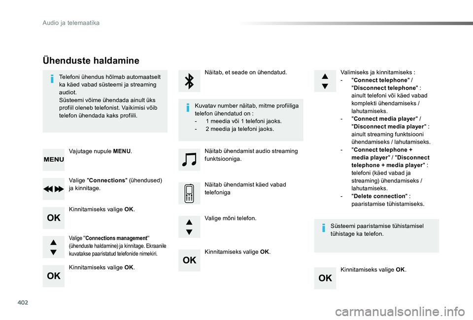 TOYOTA PROACE VERSO 2020 Kasutusjuhend (in Estonian) 402
Proace verso_et_Chap10d_RD6_ed2019_V02
Kinnitamiseks valige OK.
Kinnitamiseks valige OK.
Kinnitamiseks valige OK.
Kinnitamiseks valige OK.
Telefoni ühendus hõlmab automaatselt ka käed vabad sü TOYOTA PROACE VERSO 2020 Kasutusjuhend (in Estonian) 402
Proace verso_et_Chap10d_RD6_ed2019_V02
Kinnitamiseks valige OK.
Kinnitamiseks valige OK.
Kinnitamiseks valige OK.
Kinnitamiseks valige OK.
Telefoni ühendus hõlmab automaatselt ka käed vabad sü