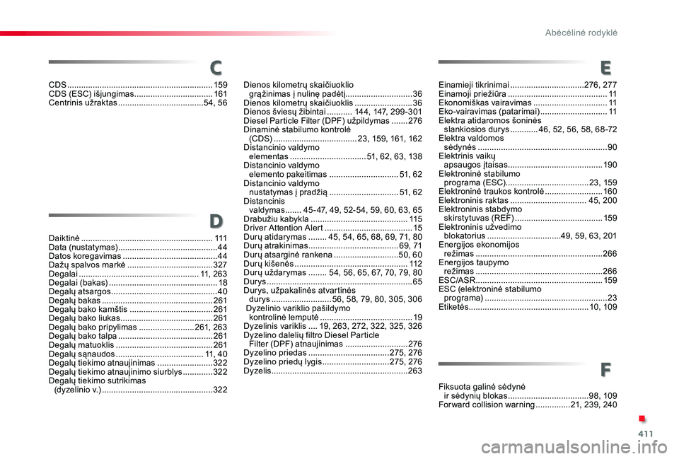 TOYOTA PROACE VERSO 2020  Eksploatavimo vadovas (in Lithuanian) 411
Proace verso_LT_Chap11_index-alpha_ed2019_V02
CDS ...............................................................159CDS (ESC) išjungimas ..................................161Centrinis užraktas  