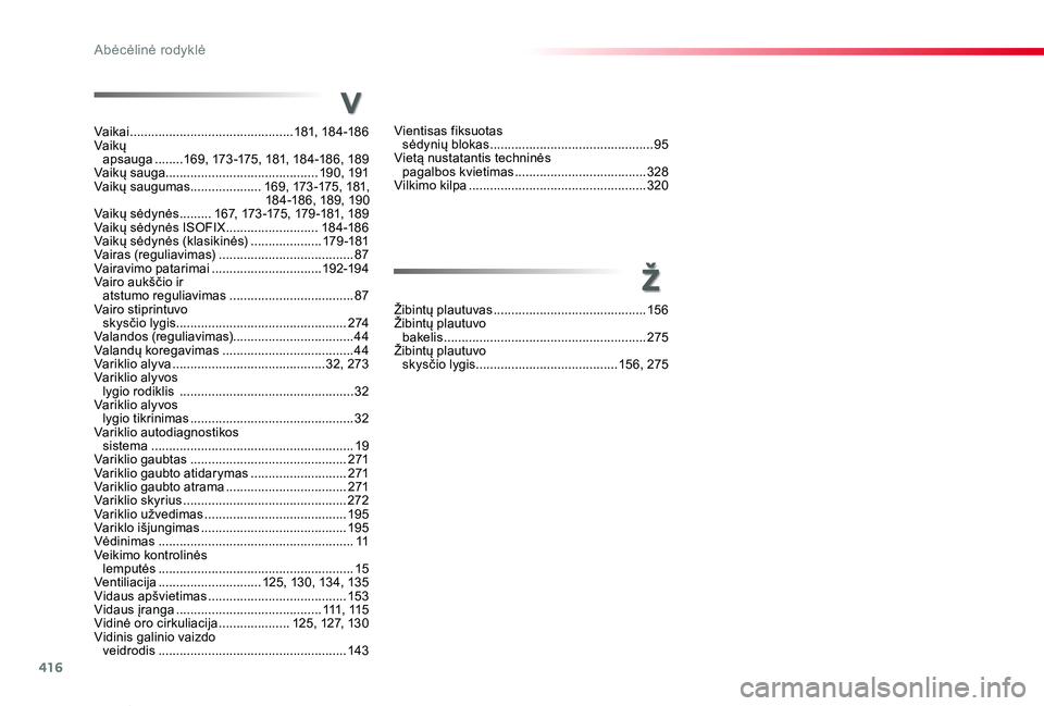 TOYOTA PROACE VERSO 2020  Eksploatavimo vadovas (in Lithuanian) 416
Proace verso_LT_Chap11_index-alpha_ed2019_V02
Vientisas fiksuotas  sėdynių blokas ..............................................95Vietą nustatantis techninės  pagalbos kvietimas  .............