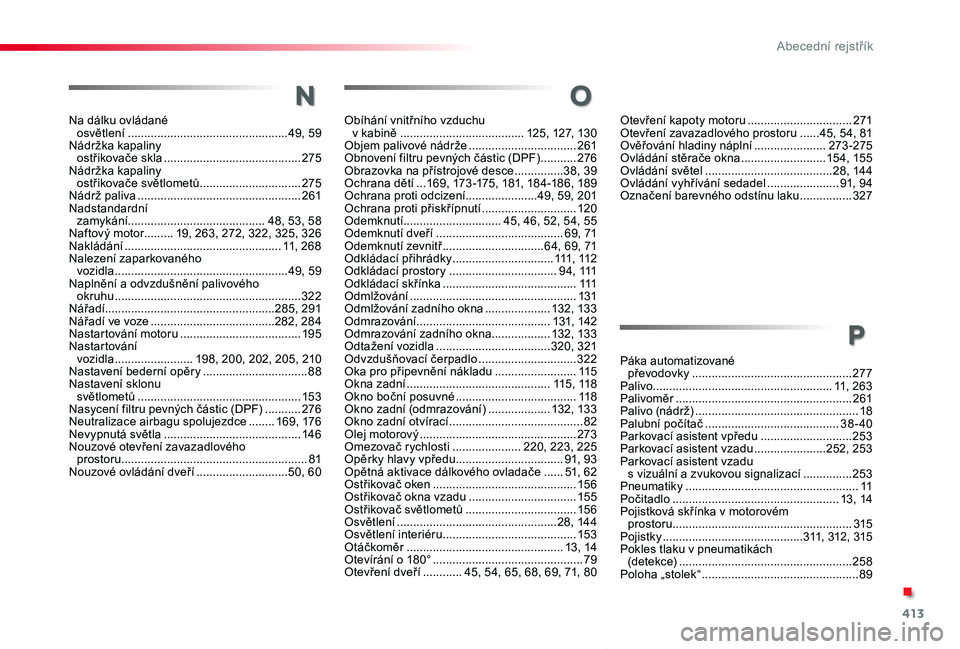 TOYOTA PROACE VERSO 2020 Návod na použití (in Czech) 413
Proace verso_cs_Chap11_index-alpha_ed01-2019
Na dálku ovládané osvětlení .................................................49, 59Nádržka kapaliny ostřikovače skla ....................... TOYOTA PROACE VERSO 2020 Návod na použití (in Czech) 413
Proace verso_cs_Chap11_index-alpha_ed01-2019
Na dálku ovládané osvětlení .................................................49, 59Nádržka kapaliny ostřikovače skla .......................