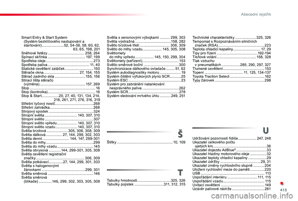 TOYOTA PROACE VERSO 2020 Návod na použití (in Czech) 415
Proace verso_cs_Chap11_index-alpha_ed01-2019
Světla s xenonovými výbojkami ..........299, 303Světla výstražná ...................................15 8, 282Světlo brzdové třetí .......... TOYOTA PROACE VERSO 2020 Návod na použití (in Czech) 415
Proace verso_cs_Chap11_index-alpha_ed01-2019
Světla s xenonovými výbojkami ..........299, 303Světla výstražná ...................................15 8, 282Světlo brzdové třetí ..........