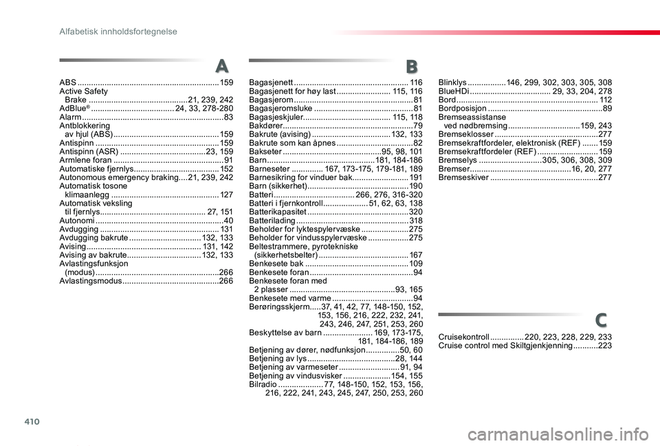 TOYOTA PROACE VERSO 2020 Instruksjoner for bruk (in Norwegian) 410
ProAce_verso_NO_Chap11_index-alpha_ed01-2019
Cruisekontroll ...............220, 223, 228, 229, 233Cruise control med Skiltgjenkjenning ...........223
Bagasjenett .................................. TOYOTA PROACE VERSO 2020 Instruksjoner for bruk (in Norwegian) 410
ProAce_verso_NO_Chap11_index-alpha_ed01-2019
Cruisekontroll ...............220, 223, 228, 229, 233Cruise control med Skiltgjenkjenning ...........223
Bagasjenett ..................................