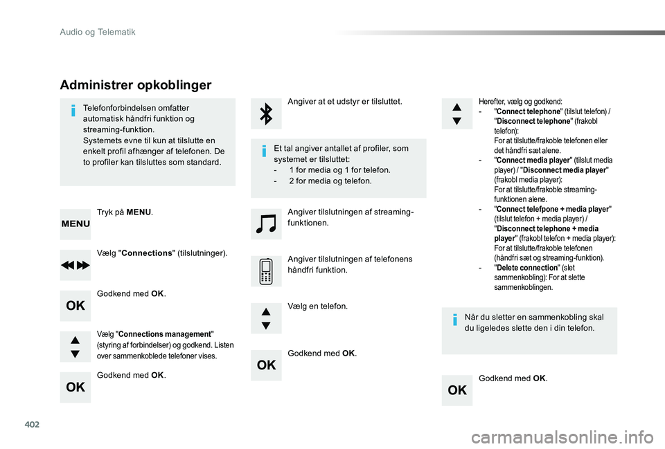 TOYOTA PROACE VERSO 2020 Brugsanvisning (in Danish) 402
ProaceVerso_da_Chap10d_RD6_ed2019_V02
Godkend med OK.
Godkend med OK.
Godkend med OK.
Godkend med OK.
Telefonforbindelsen omfatter automatisk håndfri funktion og streaming-funktion.Systemets evne TOYOTA PROACE VERSO 2020 Brugsanvisning (in Danish) 402
ProaceVerso_da_Chap10d_RD6_ed2019_V02
Godkend med OK.
Godkend med OK.
Godkend med OK.
Godkend med OK.
Telefonforbindelsen omfatter automatisk håndfri funktion og streaming-funktion.Systemets evne