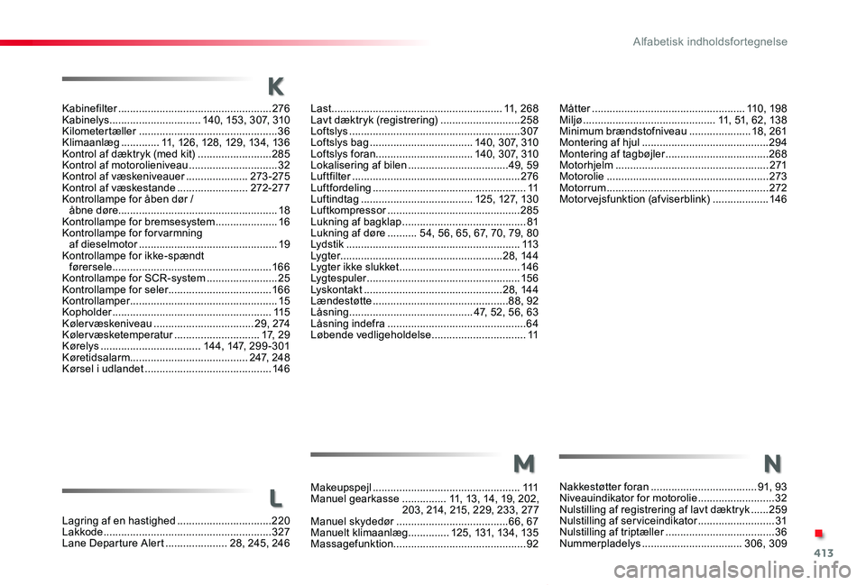 TOYOTA PROACE VERSO 2020 Brugsanvisning (in Danish) 413
ProaceVerso_da_Chap11_index-alpha_ed2019_V02
Kabinefilter ....................................................276Kabinelys ...............................140, 15 3, 307, 310Kilometertæller ...... TOYOTA PROACE VERSO 2020 Brugsanvisning (in Danish) 413
ProaceVerso_da_Chap11_index-alpha_ed2019_V02
Kabinefilter ....................................................276Kabinelys ...............................140, 15 3, 307, 310Kilometertæller ......