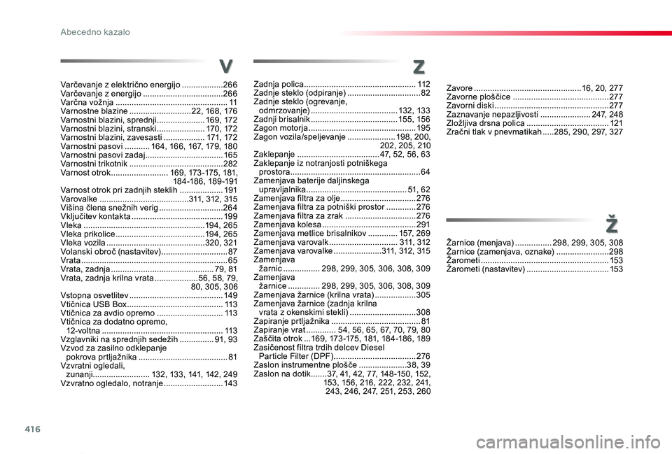 TOYOTA PROACE VERSO 2020 Navodila Za Uporabo (in Slovenian) 416
Proace Verso_sl_Chap11_index-alpha_ed2019_V02
w
Zadnja polica .................................................112Zadnje steklo (odpiranje) ................................82Zadnje steklo (ogreva TOYOTA PROACE VERSO 2020 Navodila Za Uporabo (in Slovenian) 416
Proace Verso_sl_Chap11_index-alpha_ed2019_V02
w
Zadnja polica .................................................112Zadnje steklo (odpiranje) ................................82Zadnje steklo (ogreva