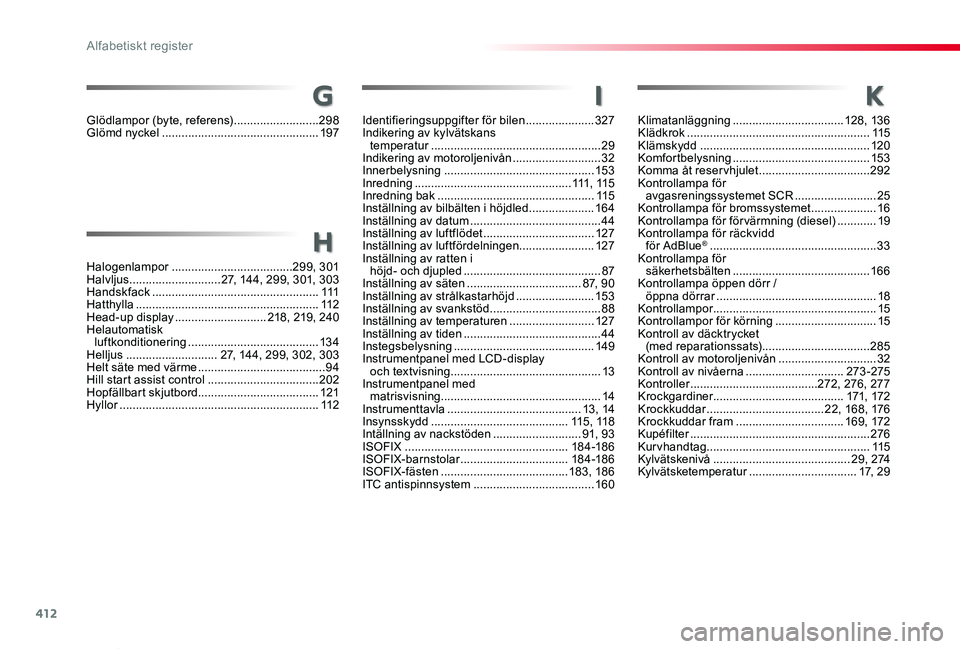 TOYOTA PROACE VERSO 2020  Bruksanvisningar (in Swedish) 412
Proace verso_sv_Chap11_index-alpha_ed01-2019
K
Klimatanläggning ..................................128, 13 6Klädkrok ........................................................115Klämskydd ........