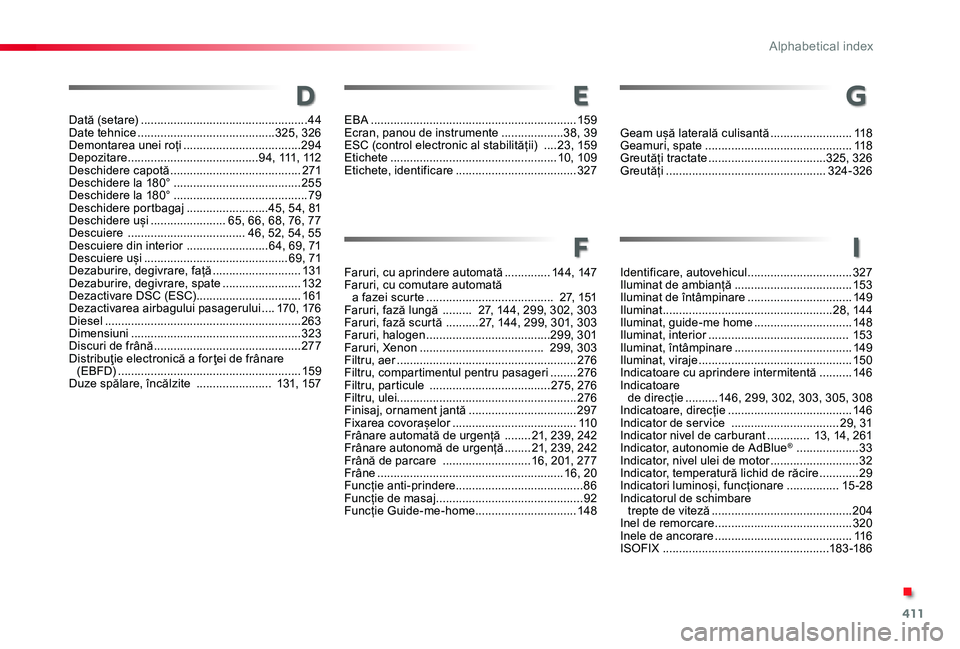 TOYOTA PROACE VERSO 2020 Manual de utilizare (in Romanian) 411
Dată (setare) ...................................................44Date tehnice ..........................................325, 326Demontarea unei roți ....................................294Dep TOYOTA PROACE VERSO 2020 Manual de utilizare (in Romanian) 411
Dată (setare) ...................................................44Date tehnice ..........................................325, 326Demontarea unei roți ....................................294Dep