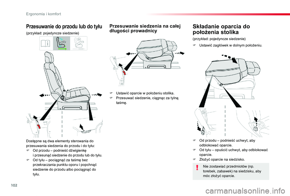 TOYOTA PROACE VERSO 2020 Instrukcja obsługi (in Polish) 102
Proace-Verso_pl_Chap03_ergonomie-et-confort_ed01-2019
Dostępne są dwa elementy sterowania do przesuwania siedzenia do przodu i do tyłu:F Od przodu – podnieść dźwigienkę i przesunąć sied TOYOTA PROACE VERSO 2020 Instrukcja obsługi (in Polish) 102
Proace-Verso_pl_Chap03_ergonomie-et-confort_ed01-2019
Dostępne są dwa elementy sterowania do przesuwania siedzenia do przodu i do tyłu:F Od przodu – podnieść dźwigienkę i przesunąć sied