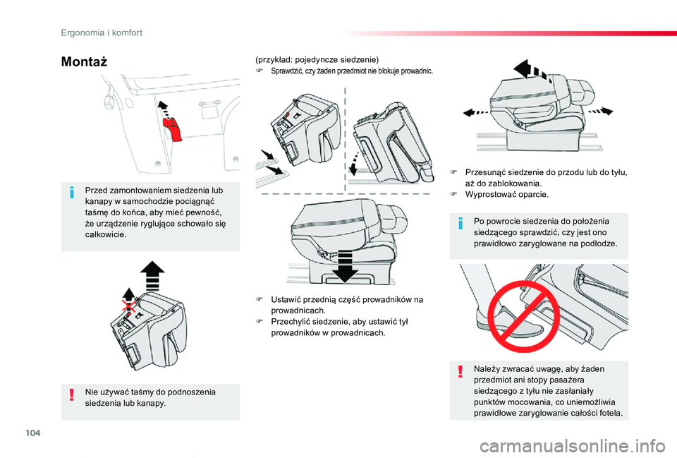 TOYOTA PROACE VERSO 2020 Instrukcja obsługi (in Polish) 104
Proace-Verso_pl_Chap03_ergonomie-et-confort_ed01-2019
F Ustawić przednią część prowadników na prowadnicach.
F Przechylić siedzenie, aby ustawić tył prowadników w prowadnicach.
F Przesu TOYOTA PROACE VERSO 2020 Instrukcja obsługi (in Polish) 104
Proace-Verso_pl_Chap03_ergonomie-et-confort_ed01-2019
F Ustawić przednią część prowadników na prowadnicach.
F Przechylić siedzenie, aby ustawić tył prowadników w prowadnicach.
F Przesu