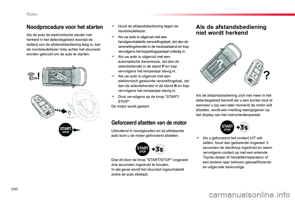 TOYOTA PROACE VERSO 2020 Instructieboekje (in Dutch) 200
ProaceVerso_nl_Chap06_conduite_ed2019_V02
Noodprocedure voor het starten
Als de auto de elektronische sleutel niet herkent in het detectiegebied doordat de batterij van de afstandsbediening leeg i TOYOTA PROACE VERSO 2020 Instructieboekje (in Dutch) 200
ProaceVerso_nl_Chap06_conduite_ed2019_V02
Noodprocedure voor het starten
Als de auto de elektronische sleutel niet herkent in het detectiegebied doordat de batterij van de afstandsbediening leeg i